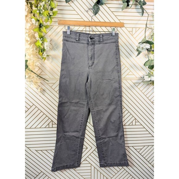 FREE PEOPLE Wales Washed Black Wide Leg High-Waisted Cropp  Cotton Pant Jeans 6 - Picture 1 of 7